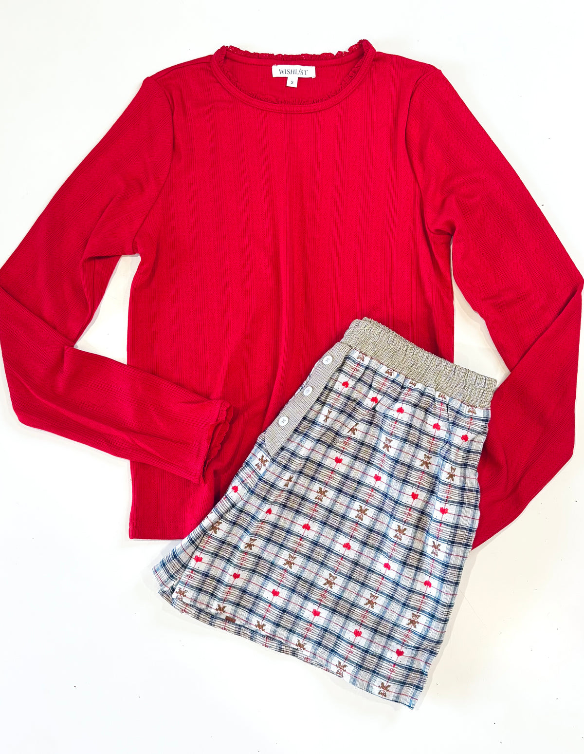 Teddy Bear Holiday Set Red Pointelle Top and Teddy Bear Boxer Shorts