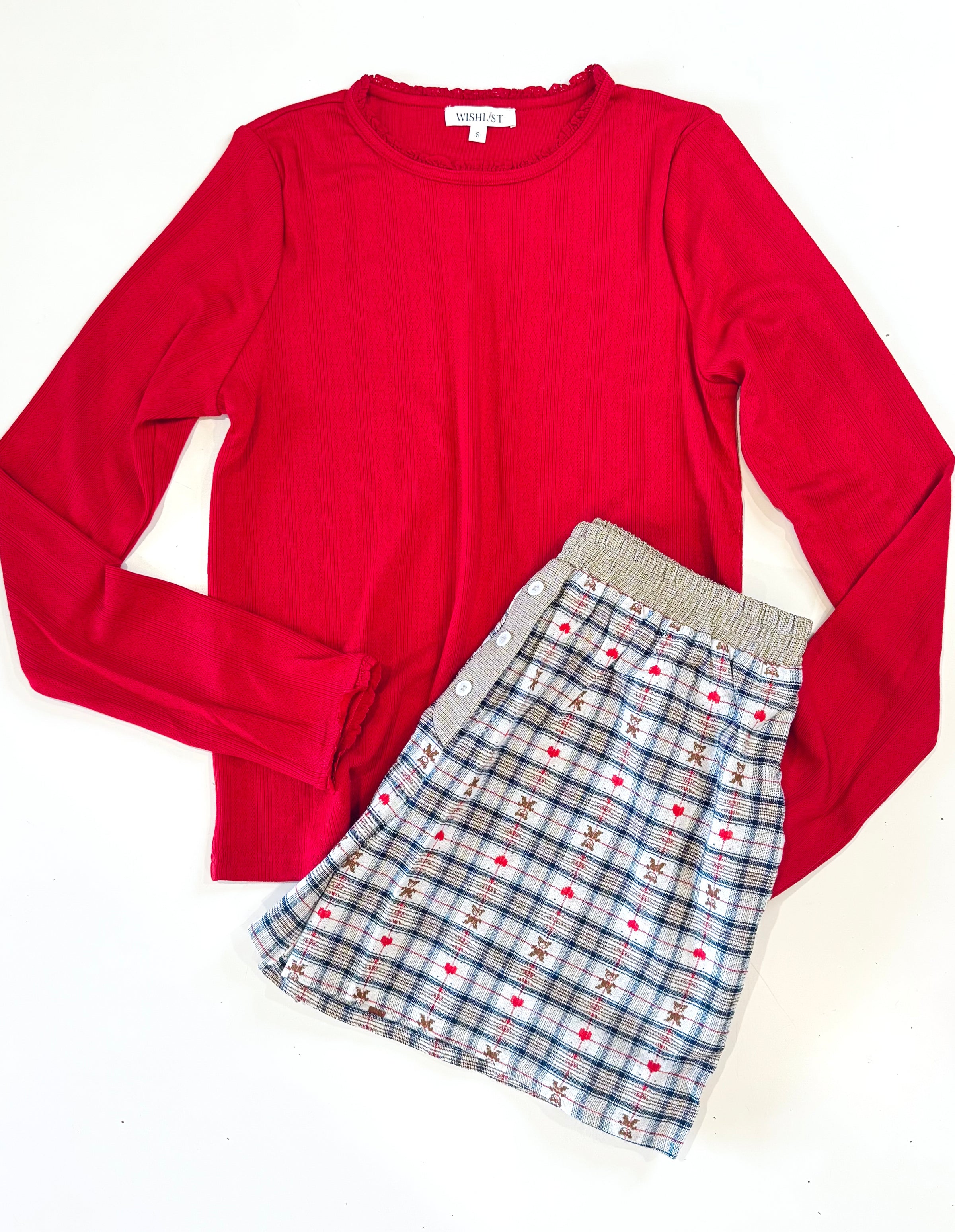 Teddy Bear Holiday Set Red Pointelle Top and Teddy Bear Boxer Shorts
