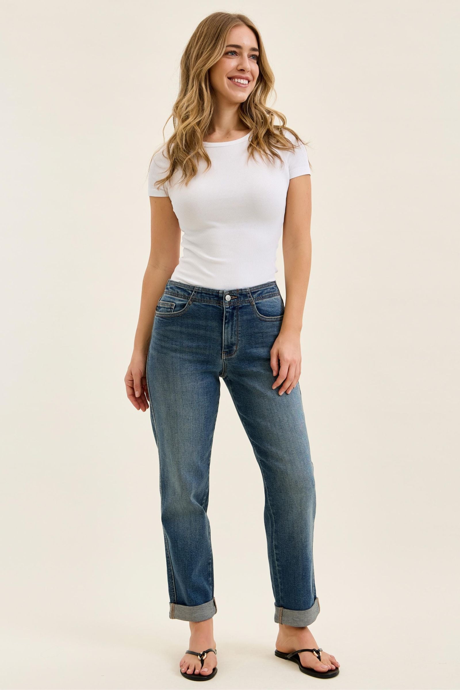 Judy Blue Mid Rise Boyfriend Jeans with Adjustable Back Tab 82731