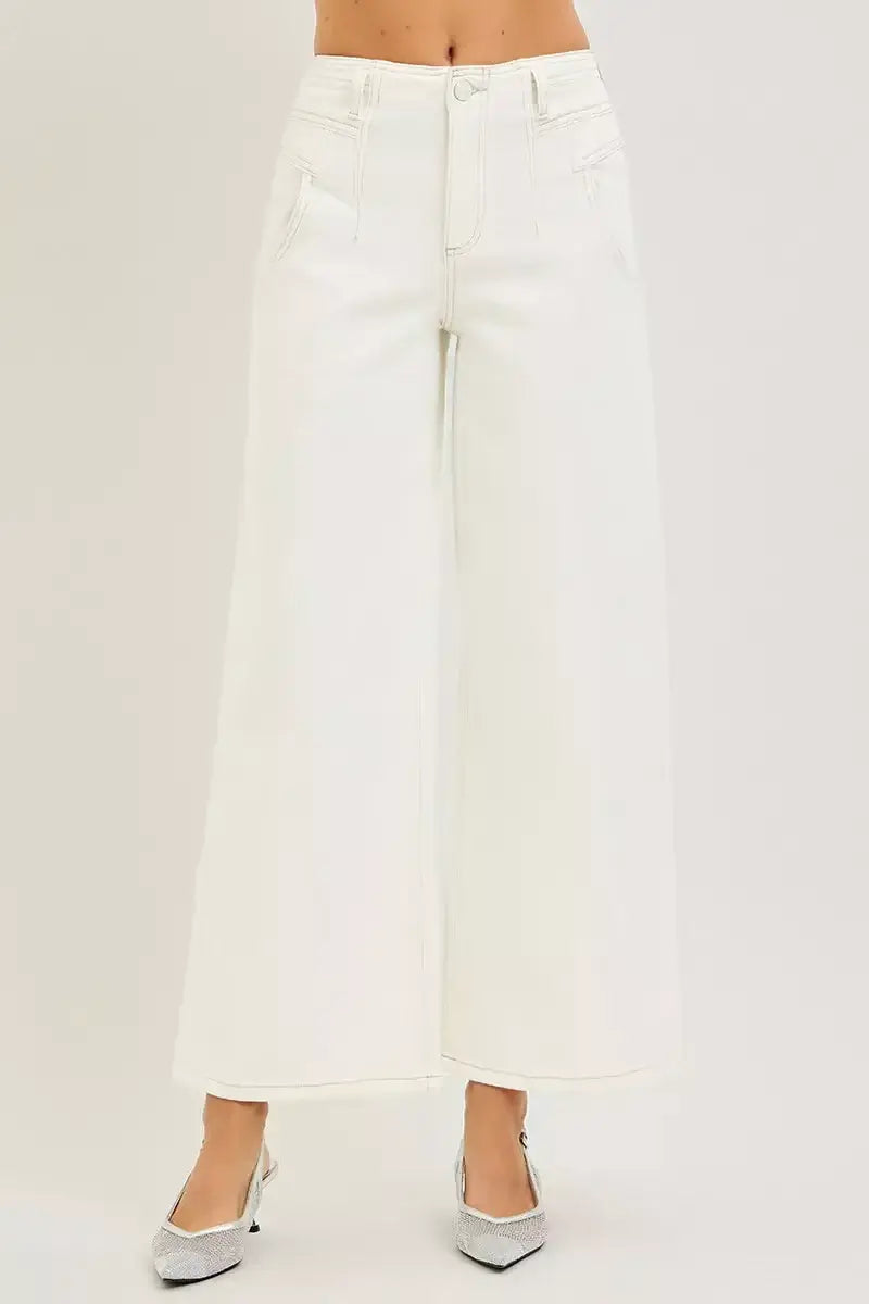 Risen High Rise Cream Wide Leg Pants