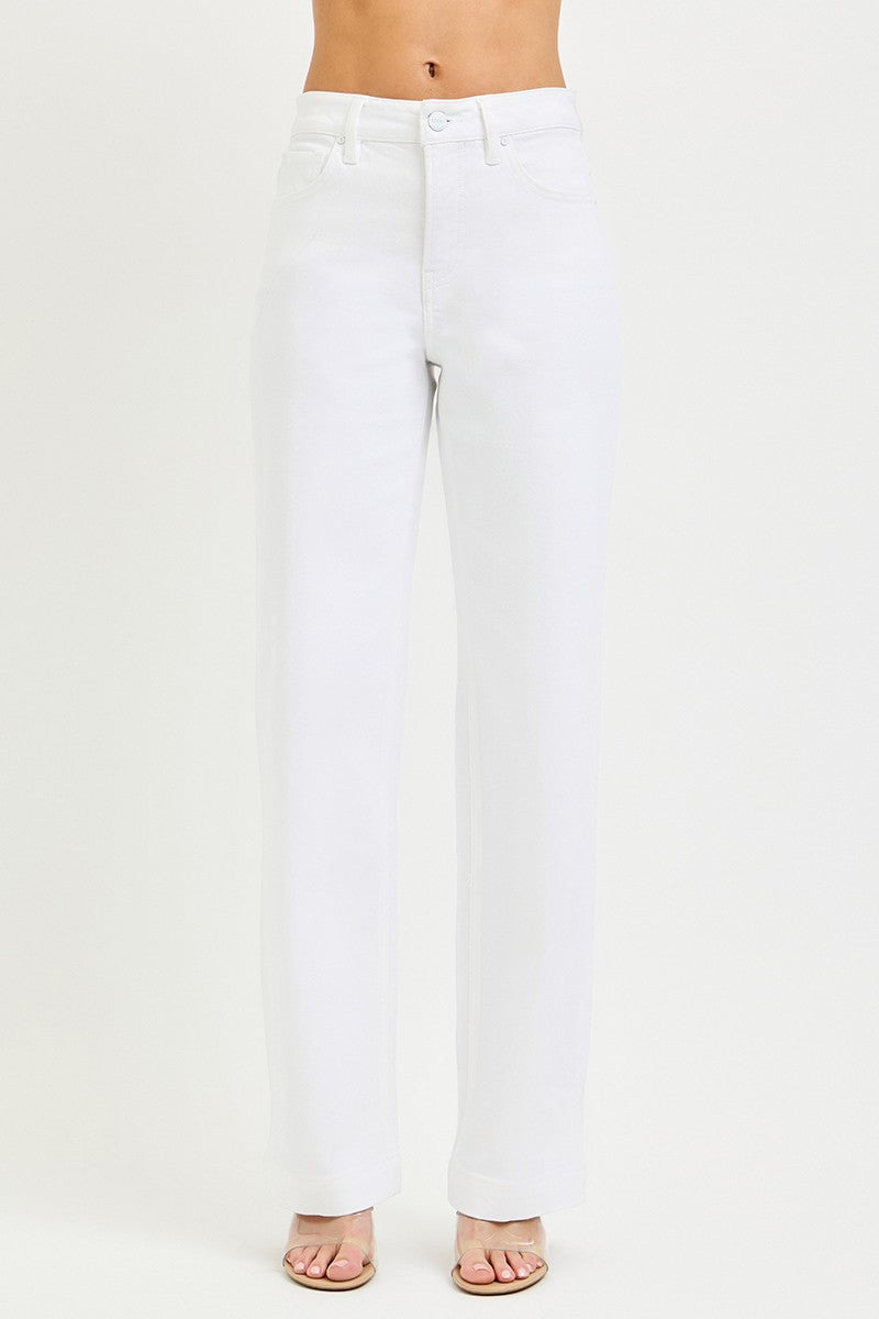 Risen High Rise Wide Leg Baggy Pants in White