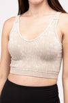 Mineral Wash Ribbed Cropped V-Neck Tank Top