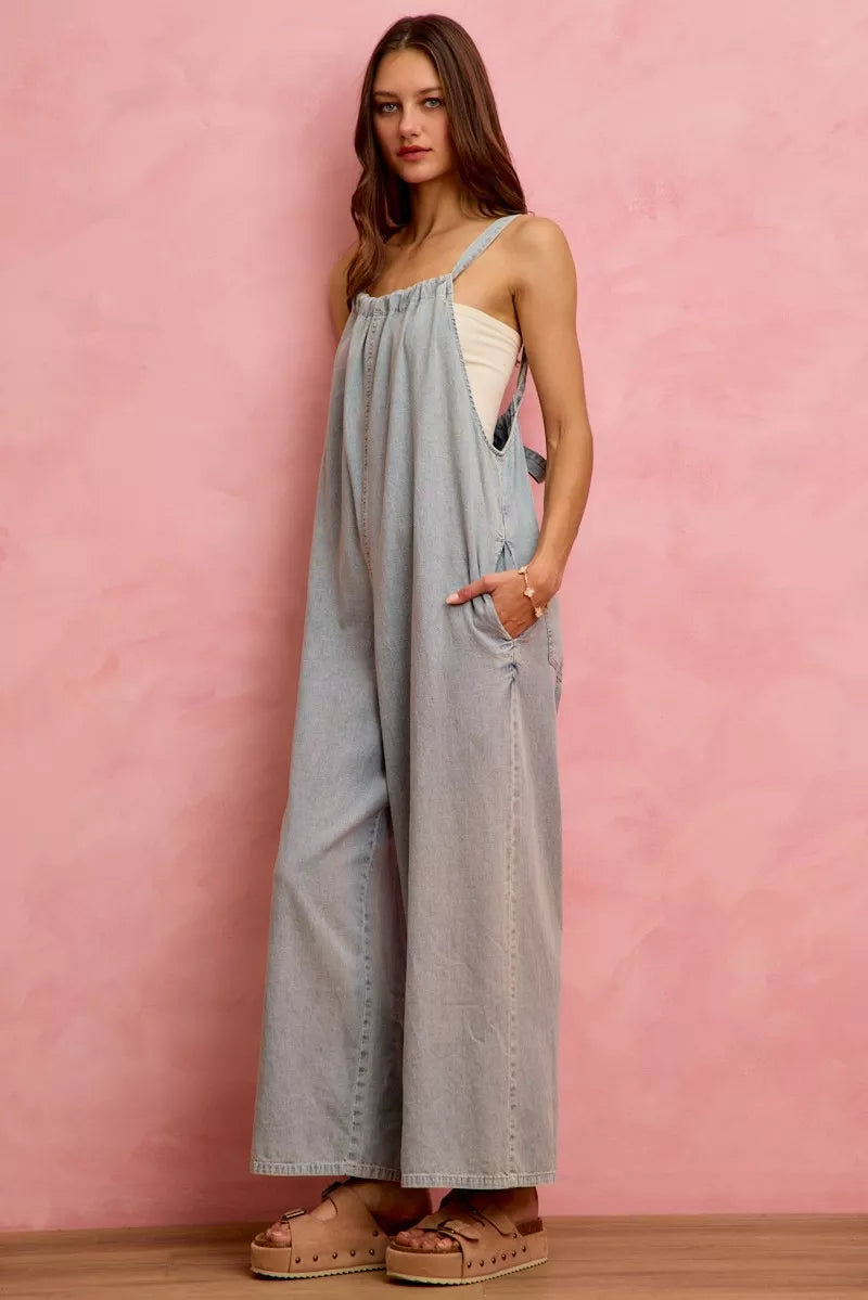 Wide Leg Lightweight Denim Overalls