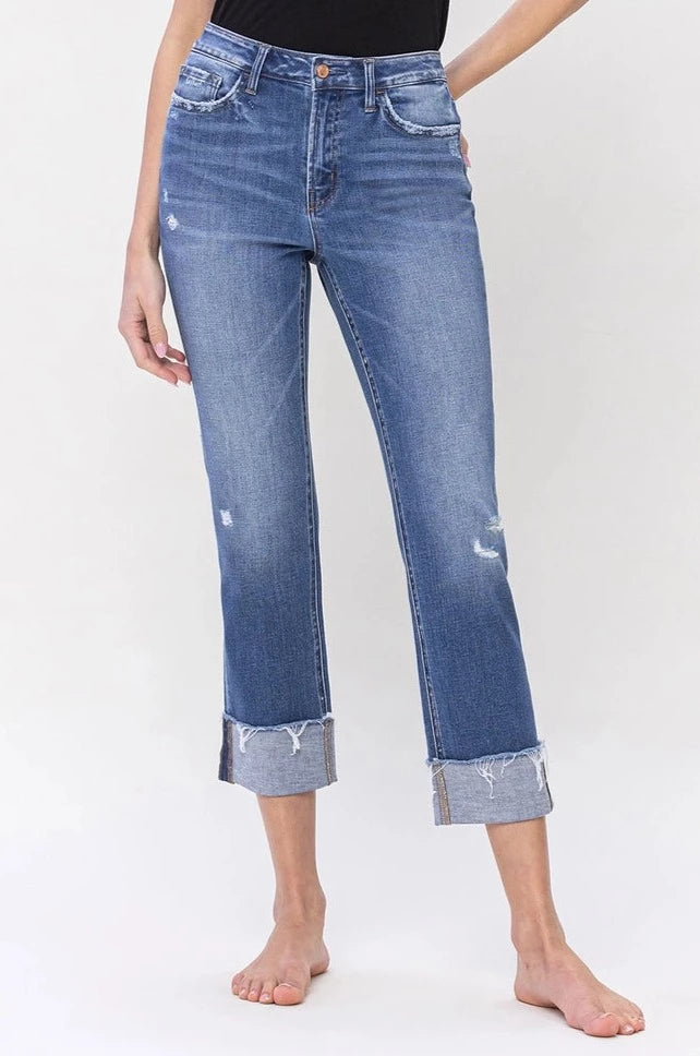 Flying Monkey Sensible High Rise Straight Cuffed Jeans