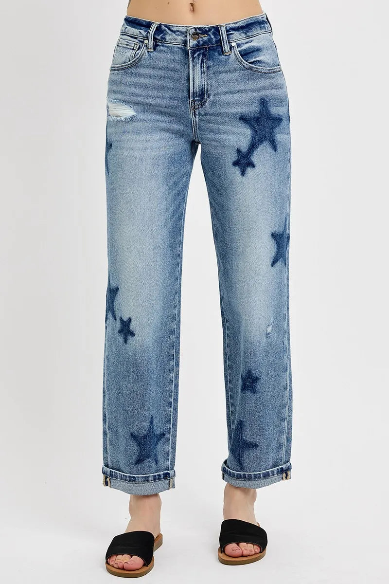 Risen Mid Rise Star Boyfriend Cuffed Jeans