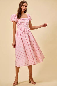 Pink Polka Dot Midi Dress