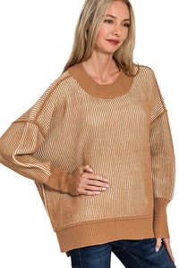 Two Tone Ribbed Sweater - Deep Camel