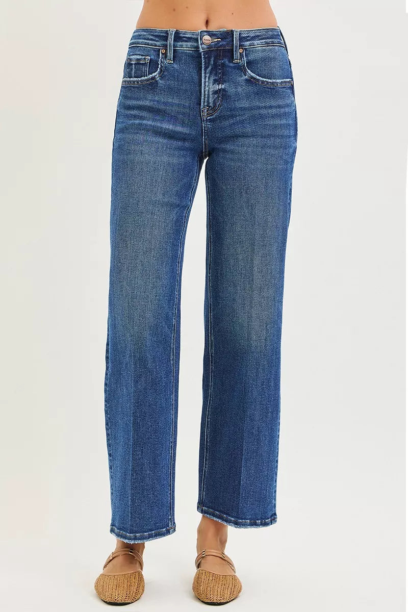 Risen High Rise Tummy Control Ankle Straight Jeans