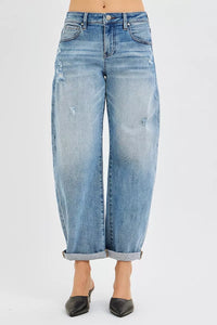Risen Slouchy Ankle Length Cuffed Barrel Jeans