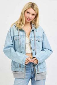 Risen Oversized Denim Jacket with Hoodie Lining - Light Wash