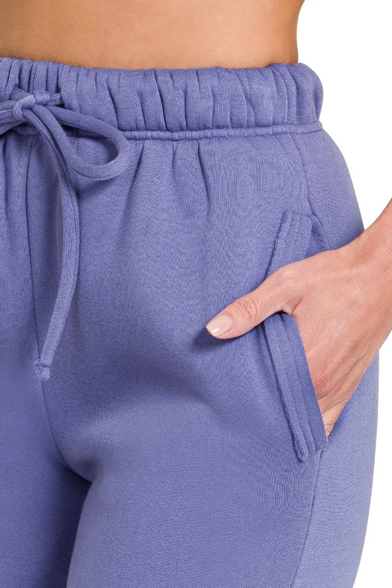 Zenana Fleece Joggers with Pockets in Marlin Blue