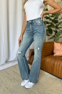 Judy Blue Mid Rise Control Top Distressed Flare Jeans