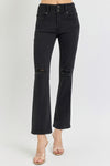 RISEN High Rise Black Denim Distressed Ankle Straight Jeans