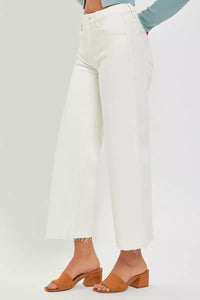 Risen Tummy Control High Rise Cream Wide Leg Jeans