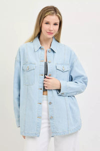 Risen Oversized Stripe Denim Shirt Jacket