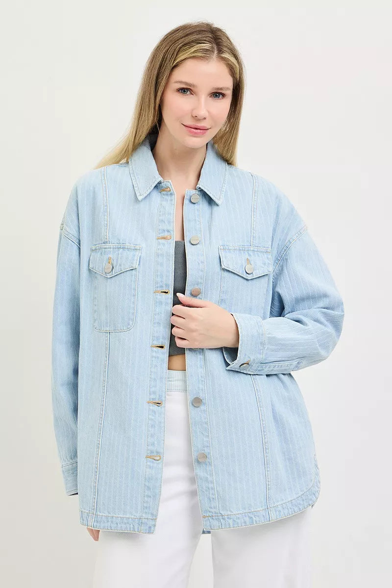Risen Oversized Stripe Denim Shirt Jacket