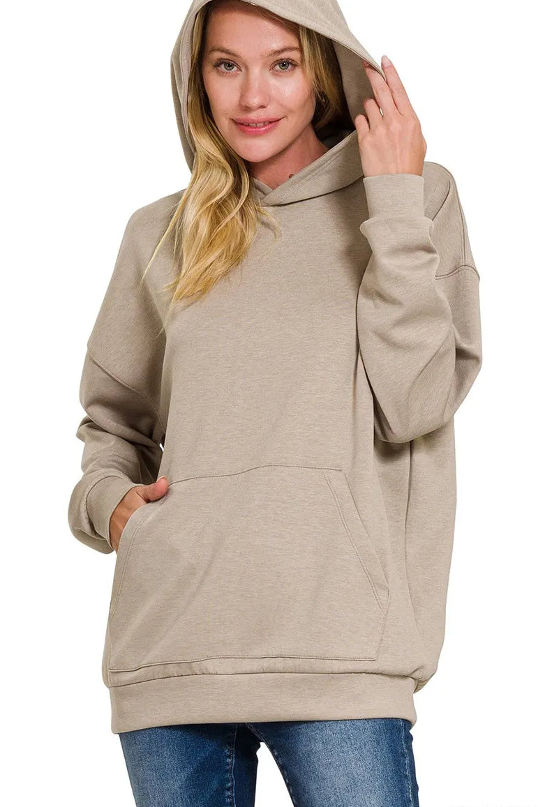 Oversized Scuba Hoodie with Kangaroo Pocket in Ash Mocha