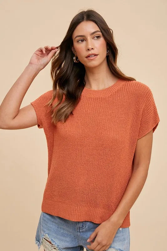 Terracotta Round Neck Short Sleeve Sweater