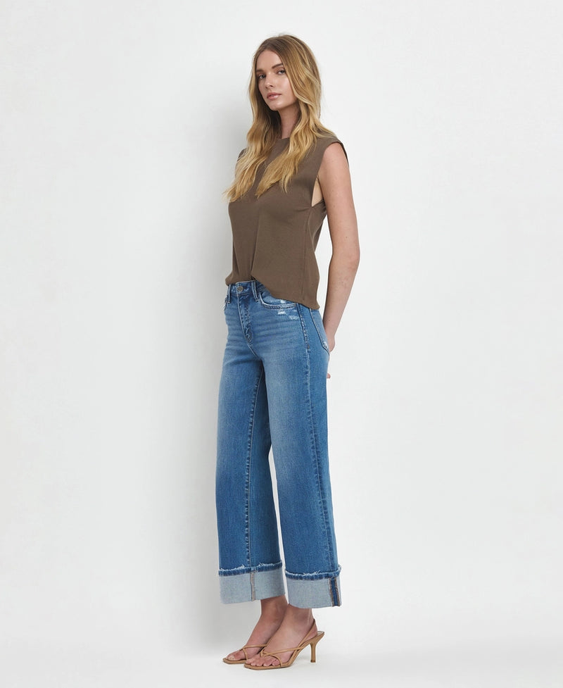 Flying Monkey High Rise Cuffed Wide Leg Jeans