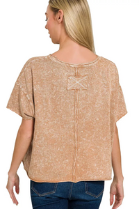 Halo Washed Cotton Short Sleeve Top in Brown