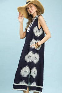 Umgee Geometric Midi Dress in Navy
