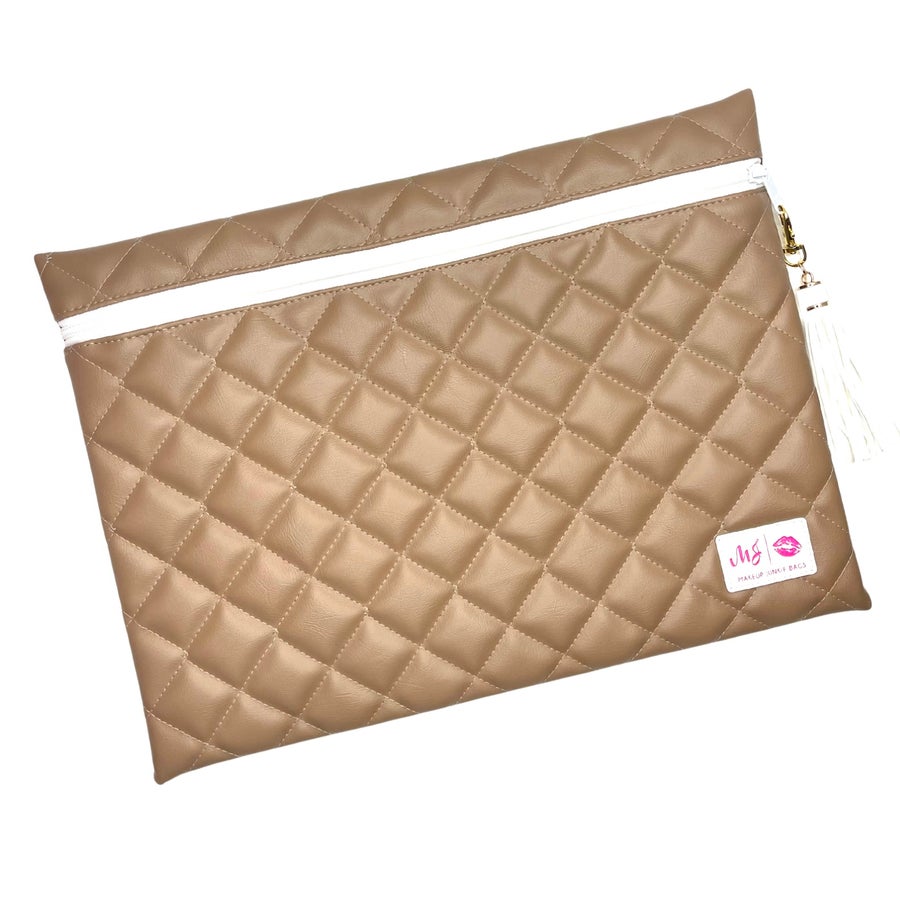 Makeup Junkie Bags Quilted Mocha