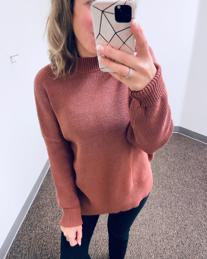 Riley High Neck Oversized Sweater - Terracotta