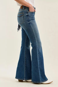 Judy Blue Mid Rise Jaqueline Flare Jeans with Embroidered Back Pockets 