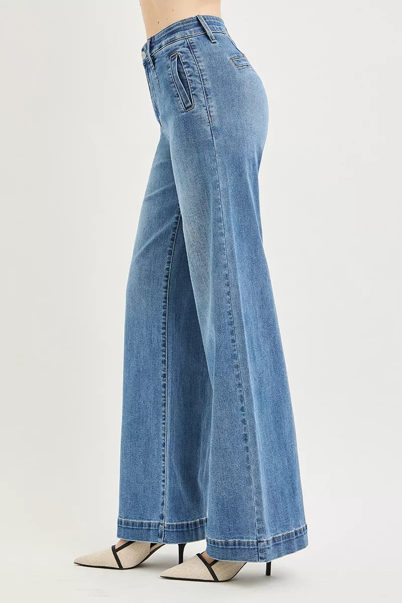 Risen Tummy Control High Rise Wide Leg Jeans PW21734