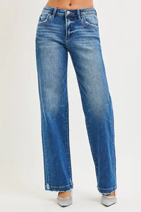 Risen High Rise Slouchy Baggy Side Seam Detail Jeans 