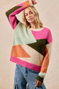 Multi Color Block Geometric Sweater