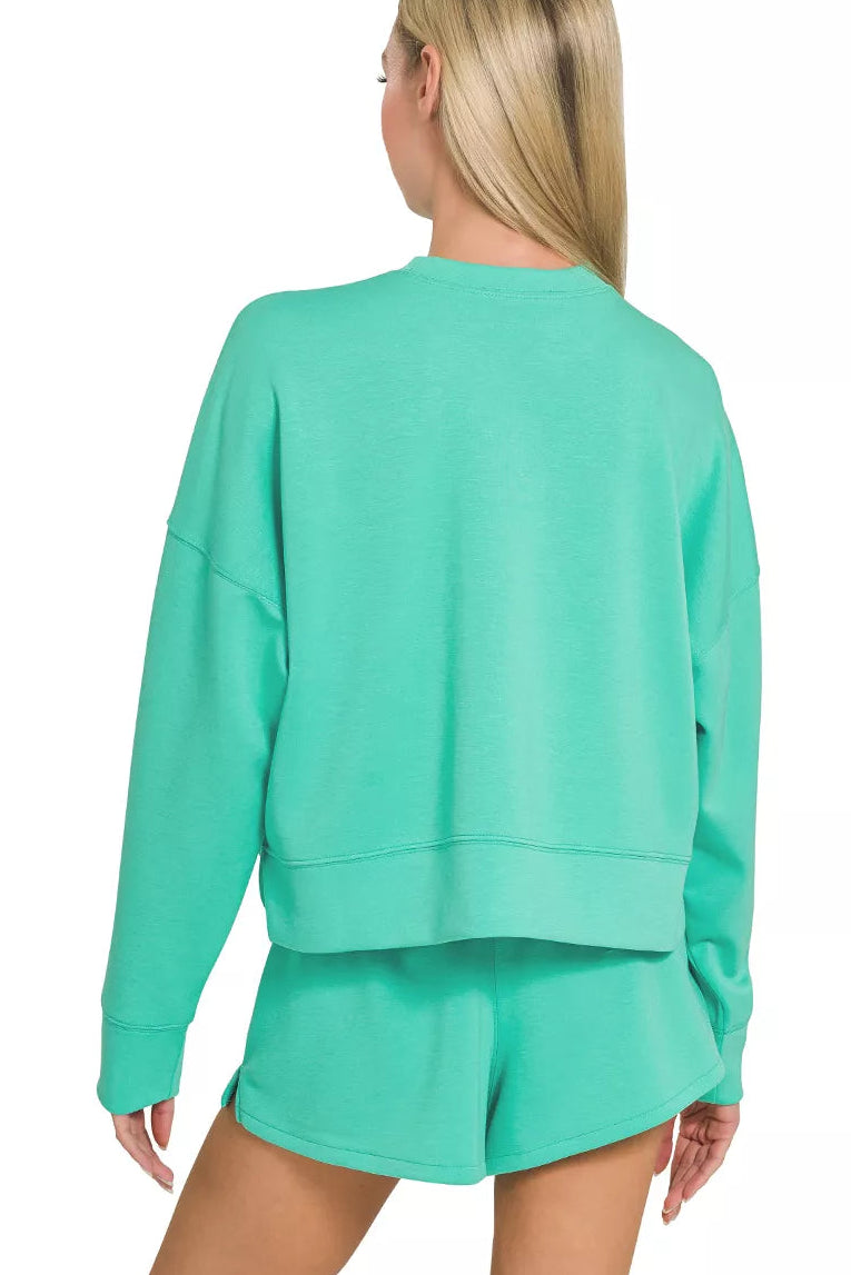 Zenana Scuba Long Sleeve Sweatshirt & Shorts Set in Mint