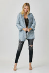 RISEN Acid Wash Distressed Raw Hem Denim Shirt