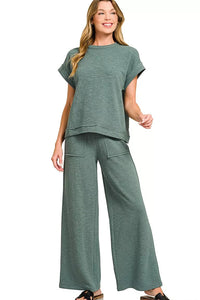 Cotton Slub Short Sleeve Tee and Pants Set