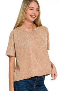 Halo Washed Cotton Short Sleeve Top in Brown