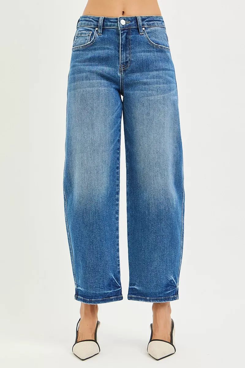 Risen Mid Rise Slouchy Cropped Barrel Jeans