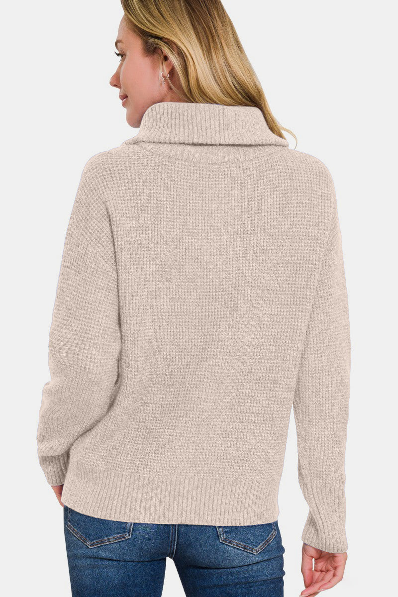 Half Zip Mocha Waffle Knit Sweater