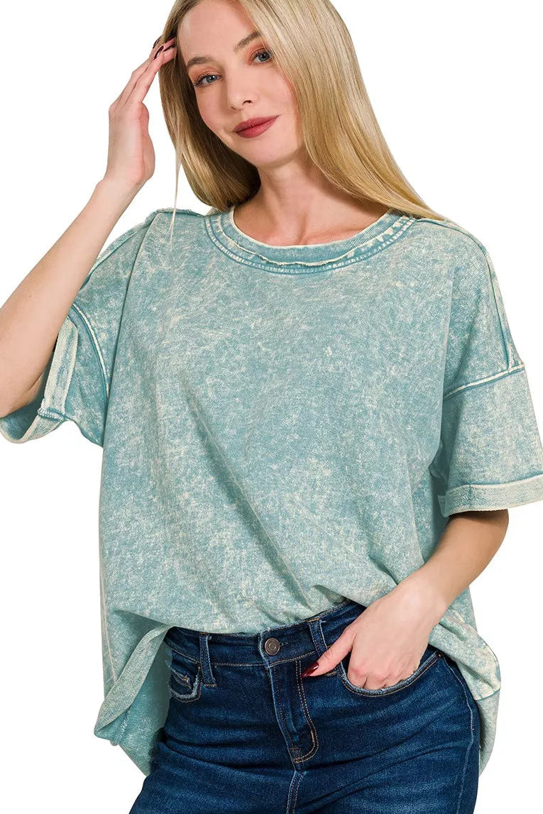 Zenana French Terry Acid Washed T-Shirt