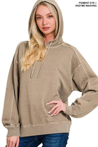 Zenana French Terry Pigment Dyed Hooded Sweatshirt