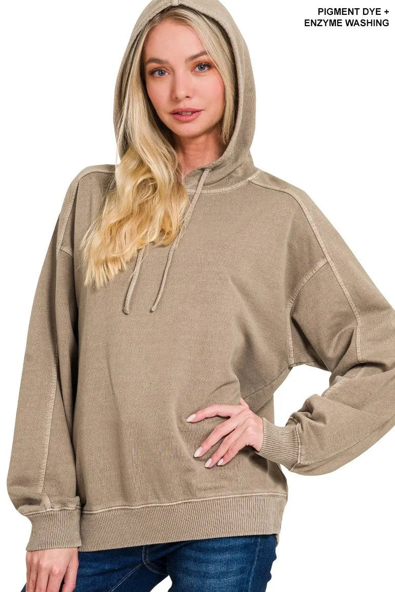 Zenana French Terry Pigment Dyed Hooded Sweatshirt