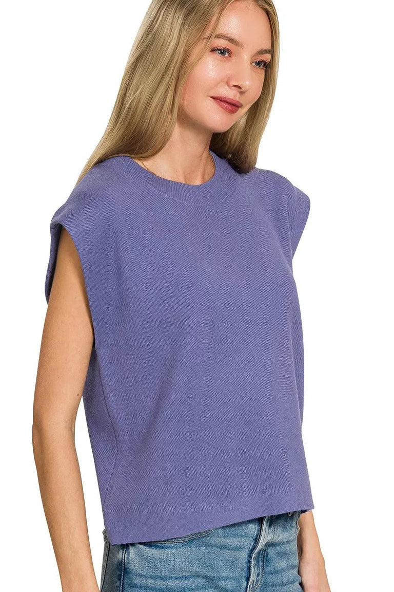 Zenana Round Neck Viscose Sweater Vest in Marlin Blue