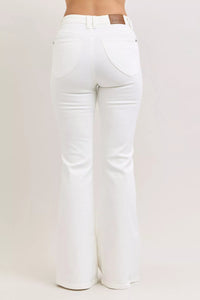 Judy Blue High Rise White Denim Tummy Control Flare Jeans