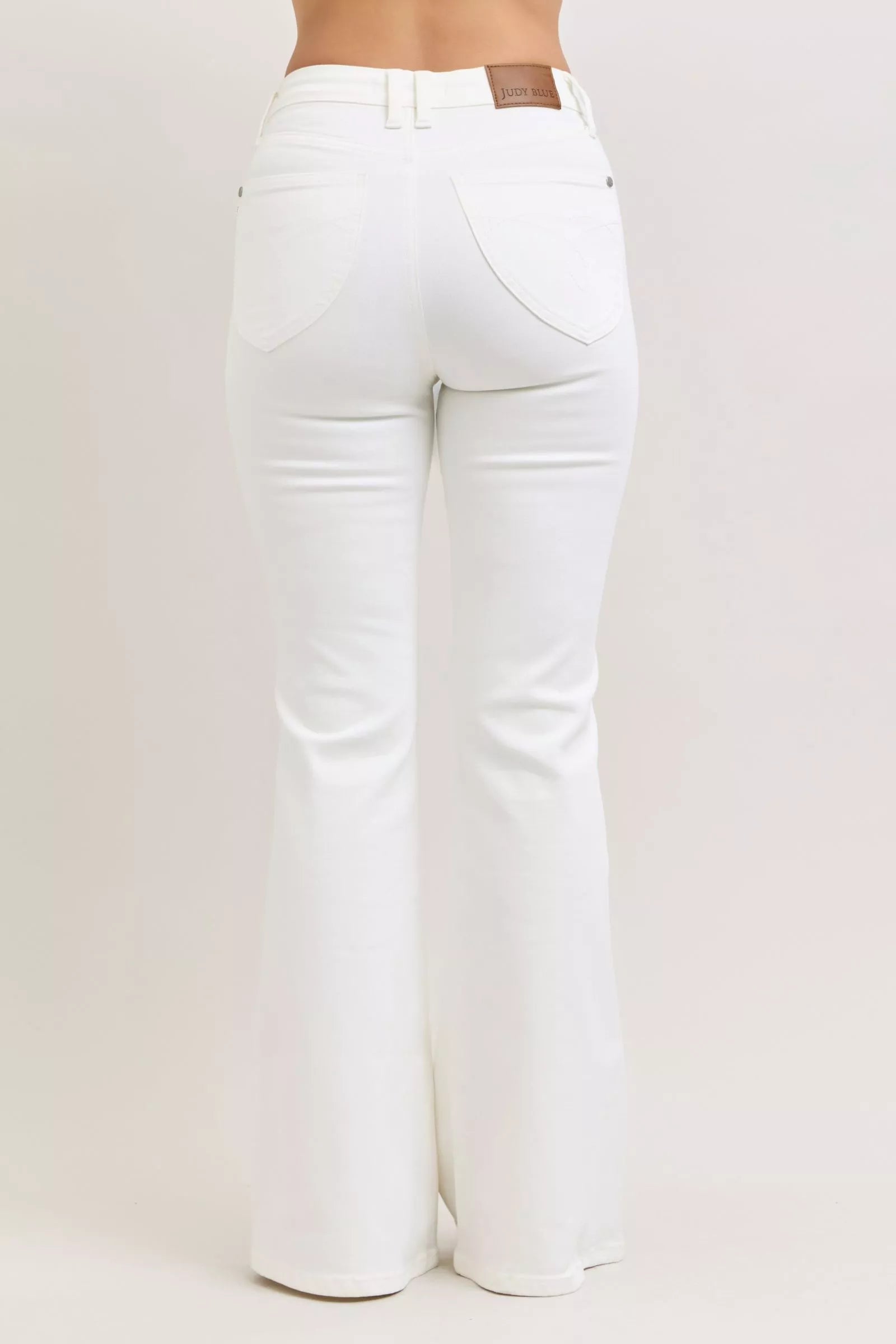 Judy Blue High Rise White Denim Tummy Control Flare Jeans