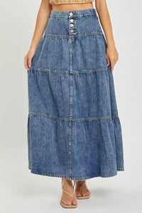 Risen Tiered Denim Maxi Skirt