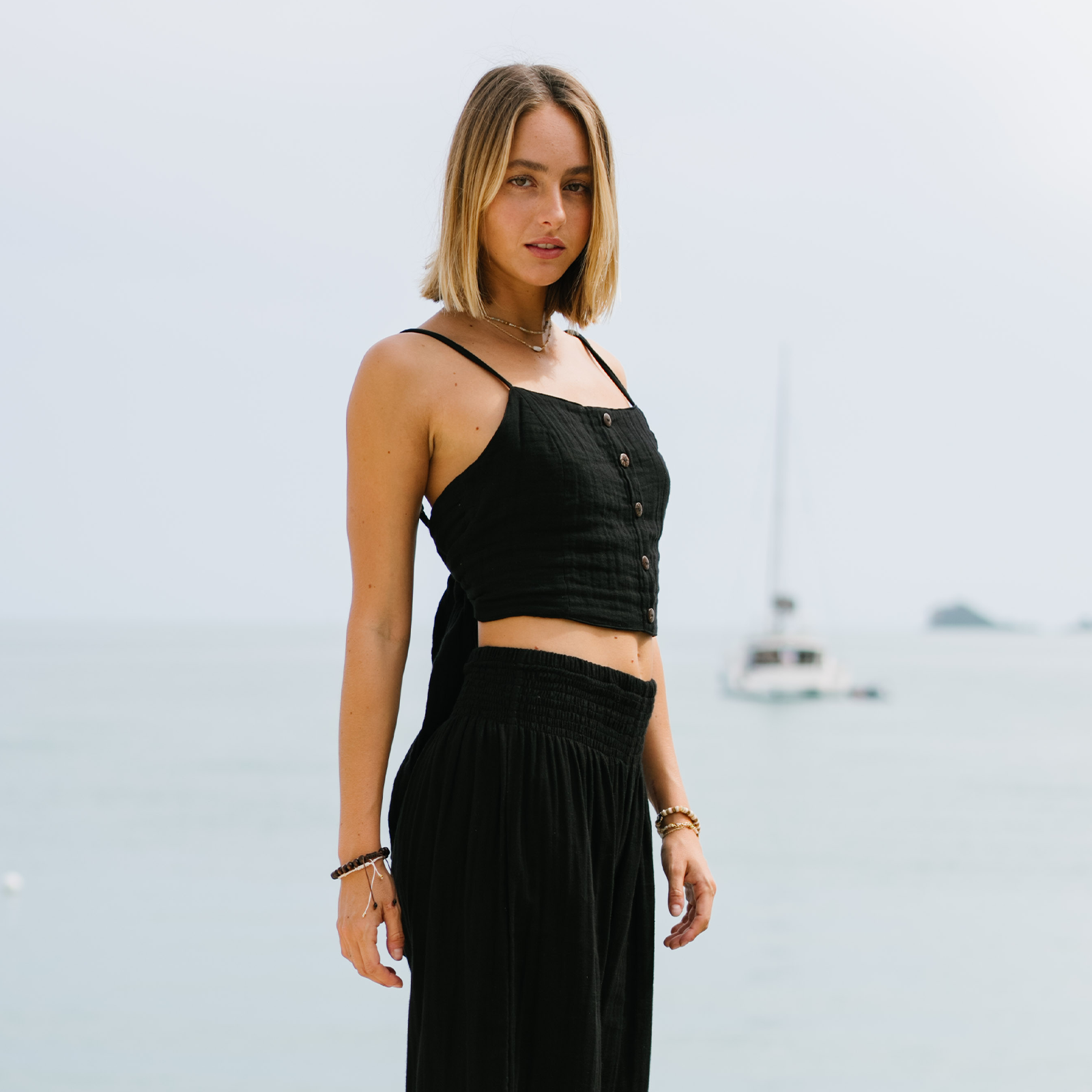 Lotus and Luna Black Cruisin Crop Top