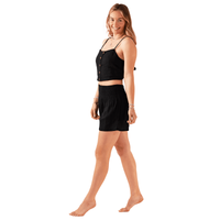 Lotus and Luna Black Cruisin Cotton Crop Top & Shorts Lounge Set