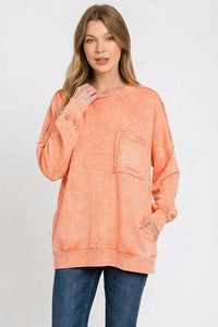 Halo Washed French Terry Pullover Sweatshirt in Orange