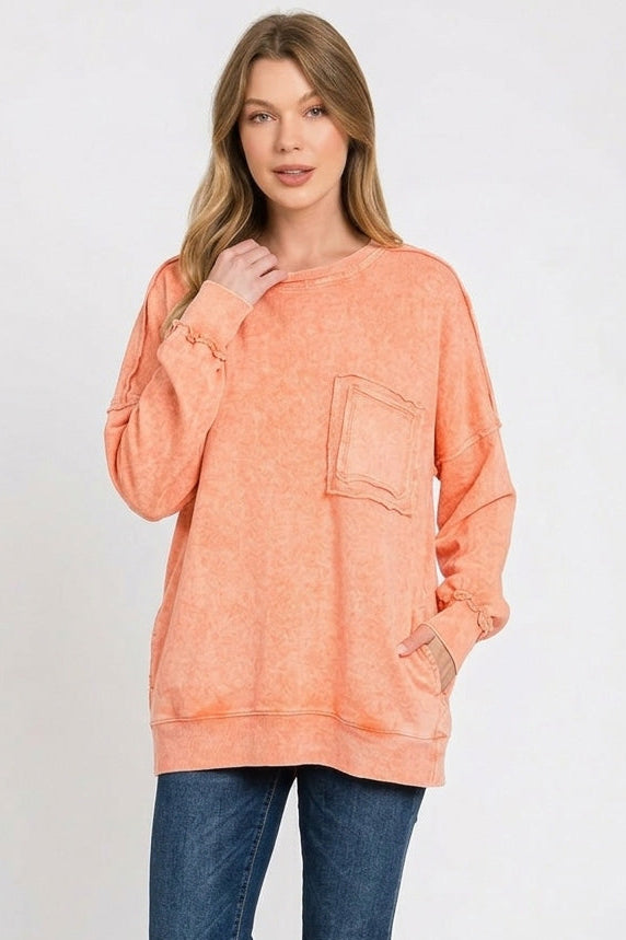 Halo Washed French Terry Pullover Sweatshirt in Orange