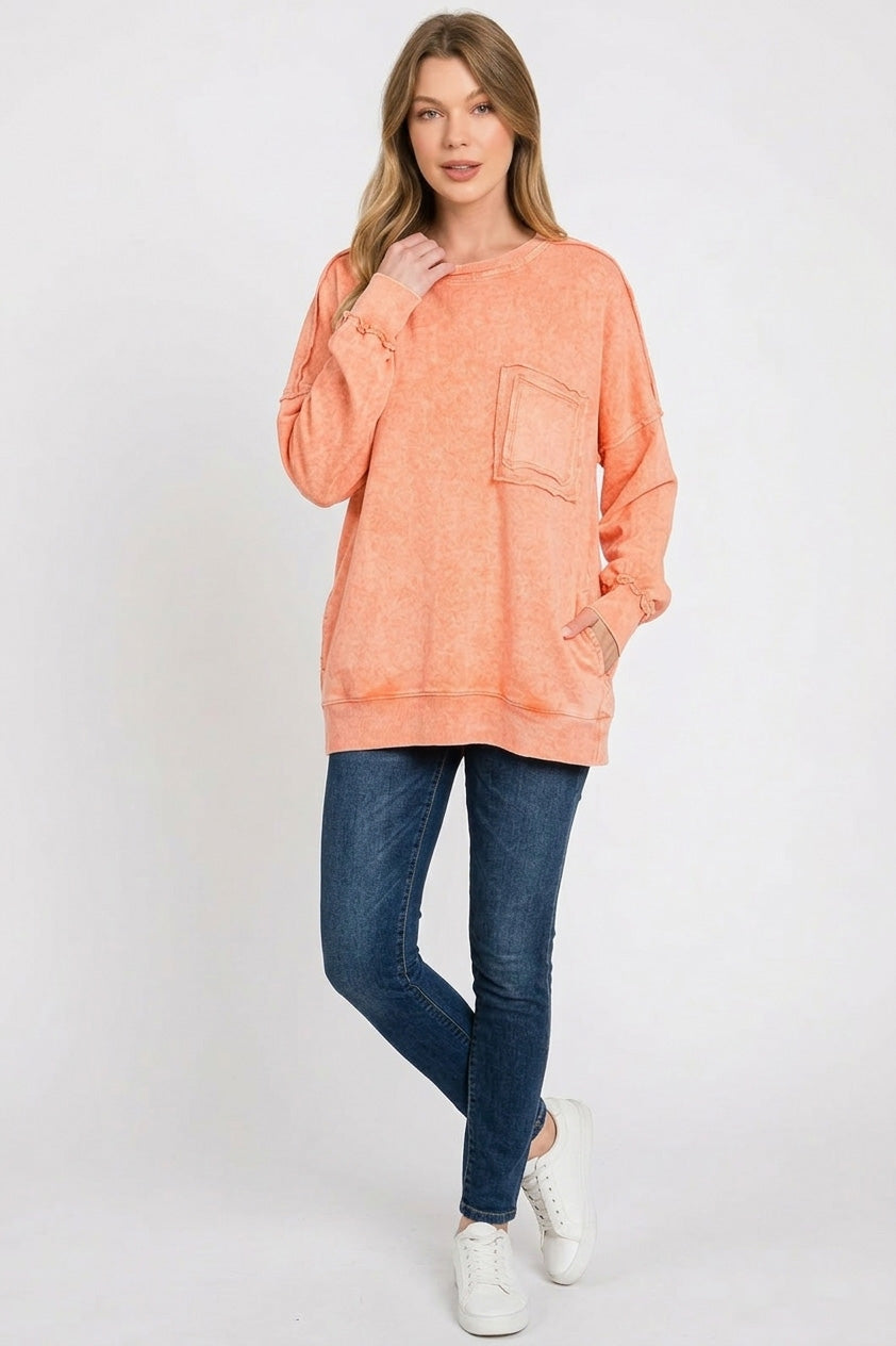 Halo Washed French Terry Pullover Sweatshirt in Orange