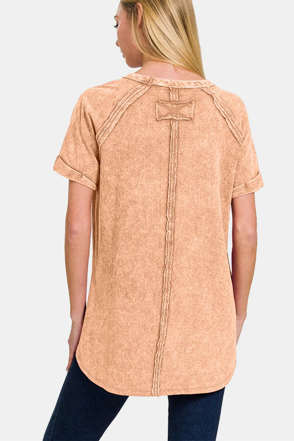 Zenana Cotton Acid Wash Round Neck Short Sleeve Top